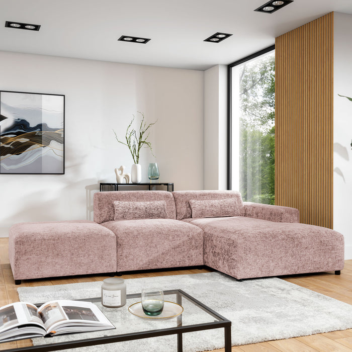 by fonQ Velura Hoekbank Rechts met Hocker - Chenille - Oudroze