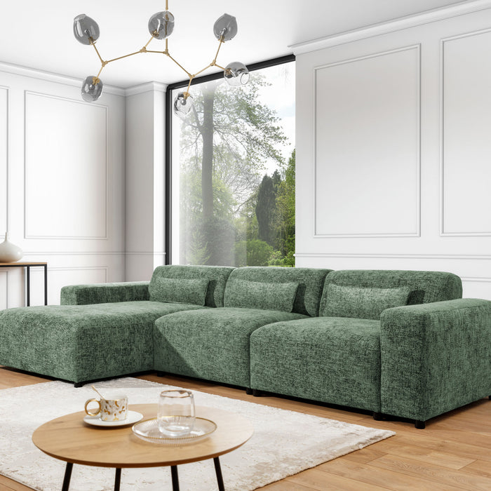 by fonQ Velura Hoekbank Links Big - Chenille - Groen