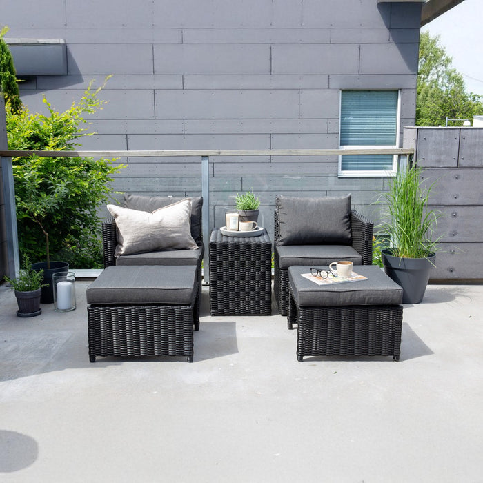 Fjôrd - Loungeset Zwart - Wicker - Quad