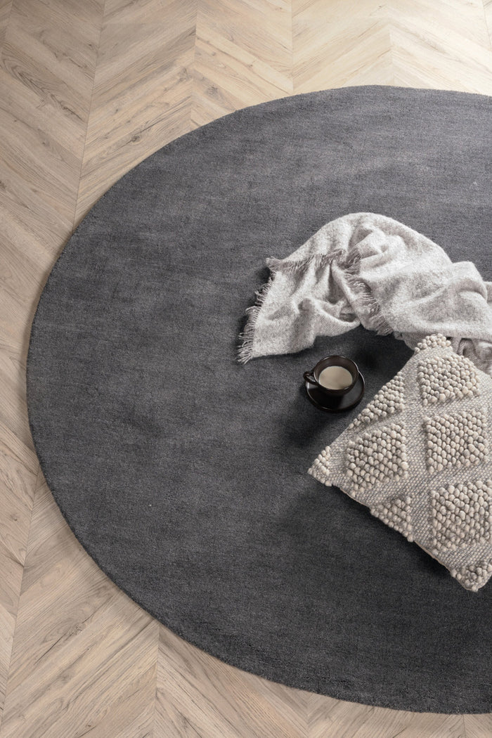 Fjôrd - Vloerkleed Donkergrijs - Ø200cm - Wol - Ulla
