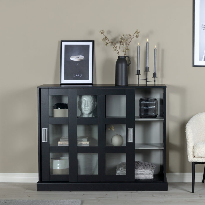 Fjôrd - Vitrinekastje Zwart - 120x40x95cm - Lock