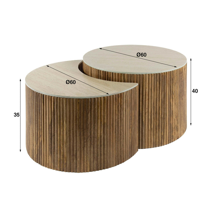 Giga Meubel - Salontafel Halfrond Travertin|Hout - Set Van 2 - Nuovo