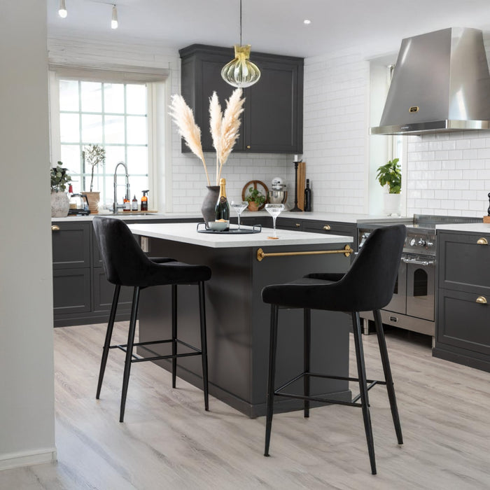 Fjôrd - Barkruk Zwart - Velvet - Plaza - Set van 2