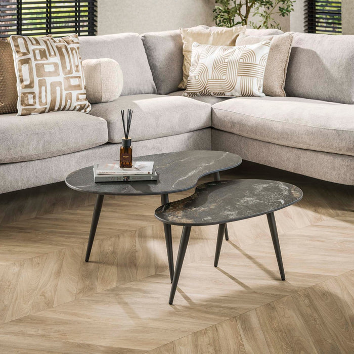Giga Meubel - Salontafel Zwart Keramiek - 91x55x35cm - Set Van 2