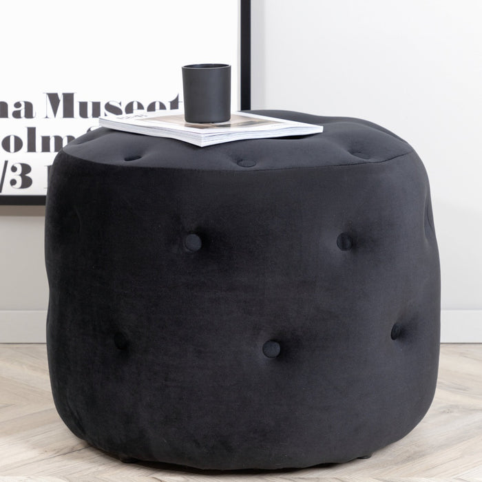 Fjôrd - Poef Zwart Ø55cm - Velvet - Benjamin