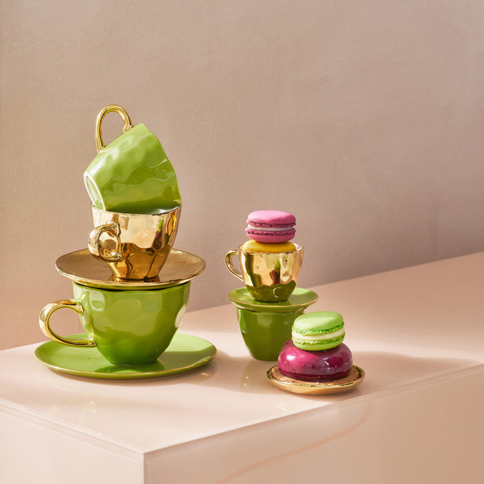 Urban Nature Culture Good Morning Kop Cappuccino/Thee en Bord Evergreen Sprig - Set van 4 - In Geschenkverpakking