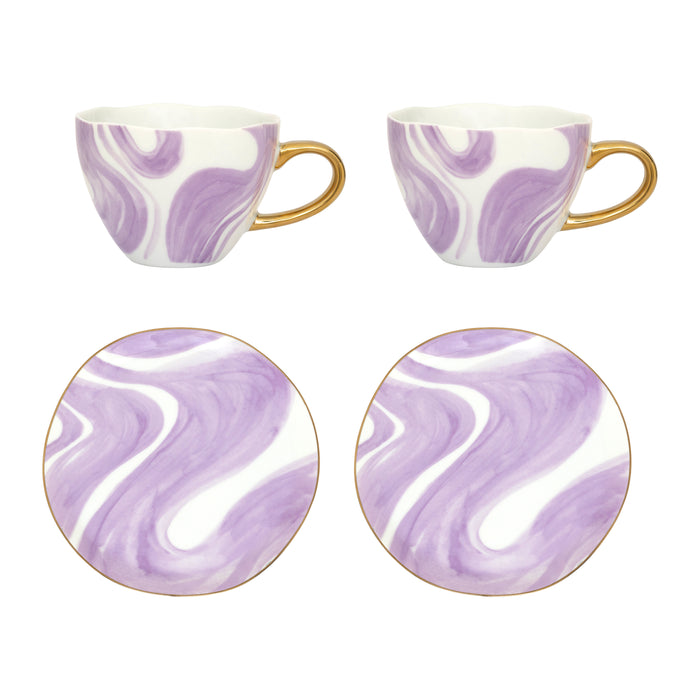 Urban Nature Culture Good Morning Kop Cappuccino/Thee en Bord Valuri Violet - Set van 4 - In Geschenkverpakking