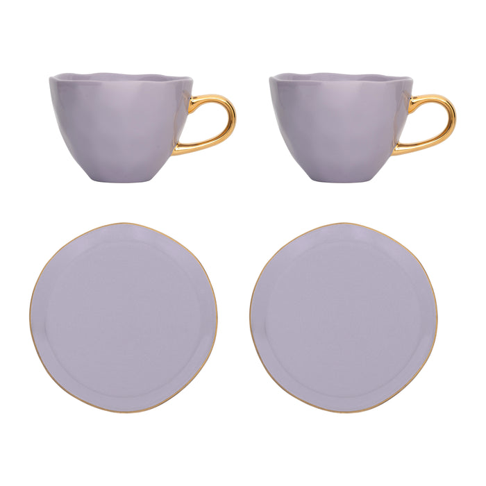 Urban Nature Culture Good Morning Kop Cappuccino/Thee en Bord Lila - Set van 4 - In Geschenkverpakking