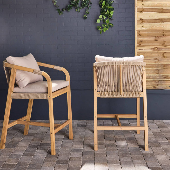 sweeek - Tuinmeubelset van acaciahout en touw (set van 2)