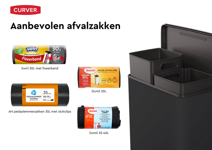 Curver Decobin Duo Prullenbak - 26L+26L - Rechthoekig - Zwart