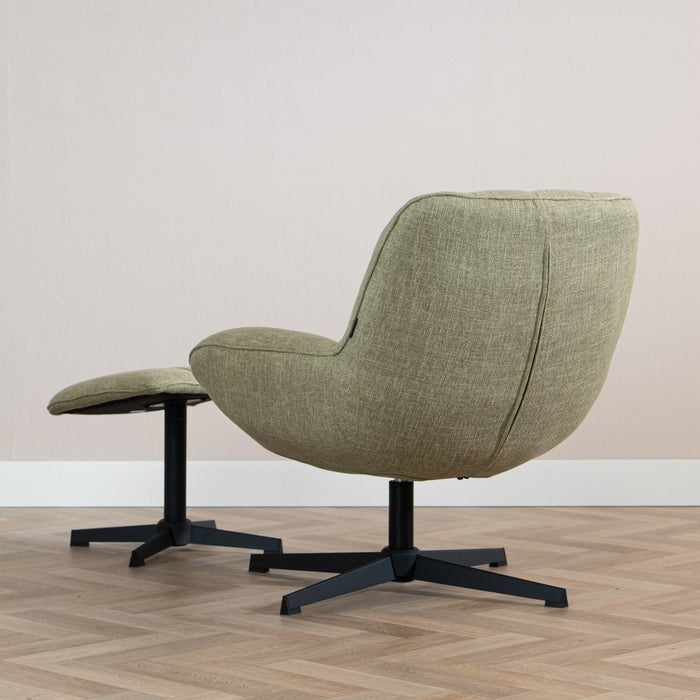 Bronx71 Draaifauteuil met hocker Santa linnen olijfgroen