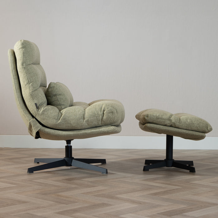 Bronx71 Draaifauteuil met hocker Cristo linnen olijfgroen
