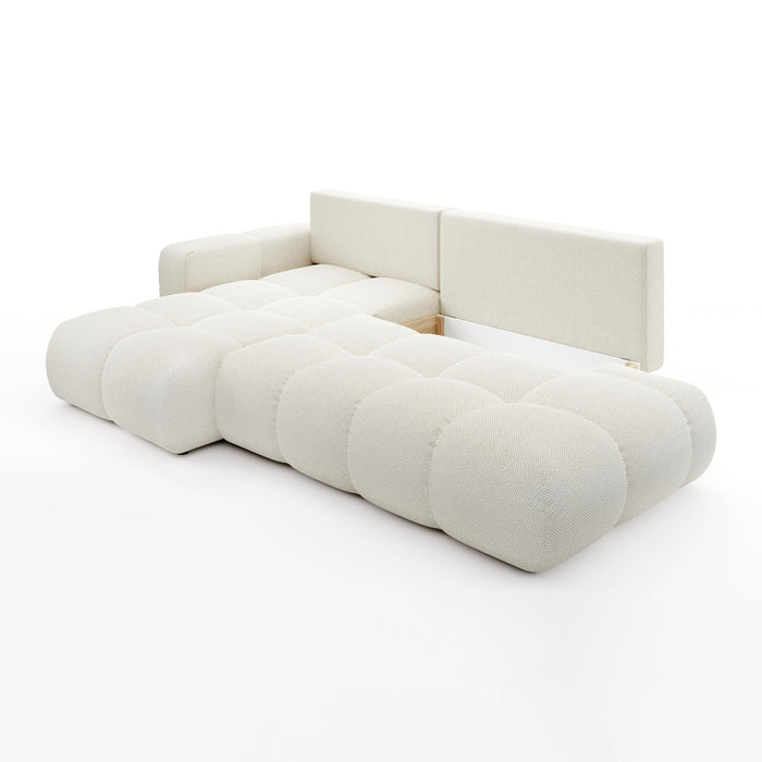 by fonQ Charme Hoekbank Links met Slaapfunctie - Weefstof - Ivoor