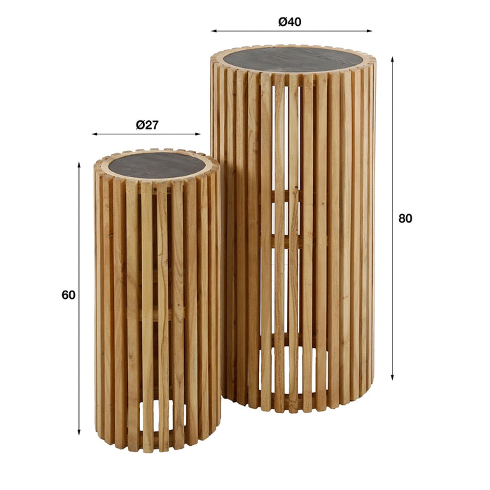 Giga Meubel - Bloemenzuil - Zwart - Acaciahout - Set Van 2