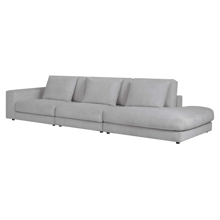 by fonQ Snug 3-zitsbank - Open Eind Rechts - Rib - Lichtgrijs