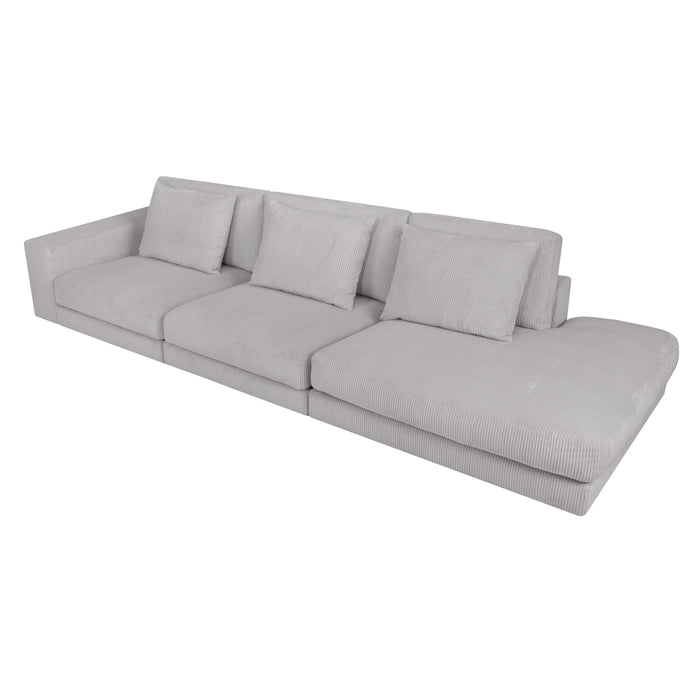 by fonQ Snug 3-zitsbank - Open Eind Rechts - Rib - Lichtgrijs