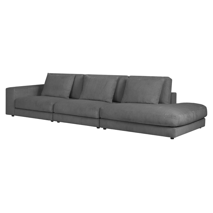 by fonQ Snug 3-zitsbank - Open Eind Rechts - Rib - Donkergrijs