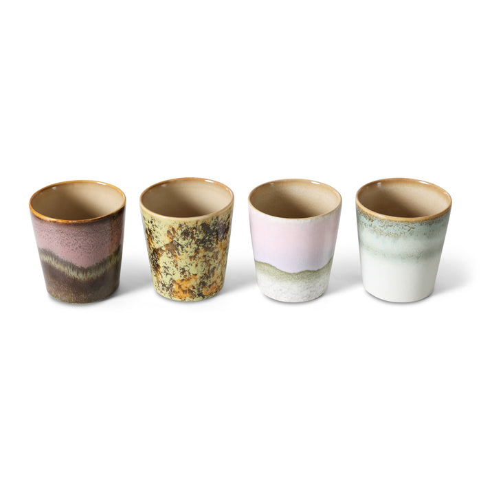 HKliving 70's Ceramics Koffiemok 0,23 L - Set van 4 - Serendipity