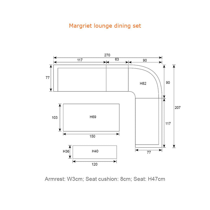 Margriet lounge-diningset - 6-delig - natural - mystic grey