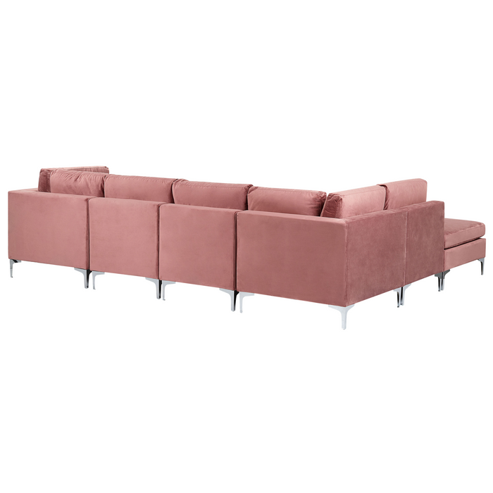 Beliani - EVJA - Hoekbank met ottomaan 6-zits - Roze - Fluweel