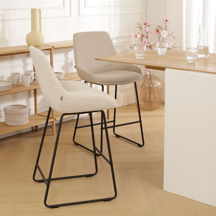 Nolon Nino-Isa Barkruk Bouclé Beige - Stof - Zwart Onderstel - 75 cm