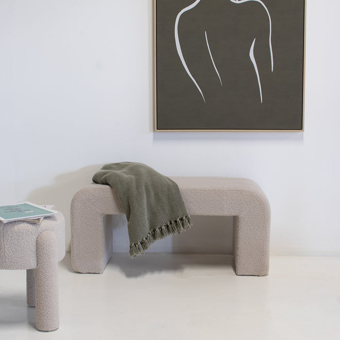 Giga Meubel - Halbankje Taupe Bouclé - 99x38x46cm - Sera