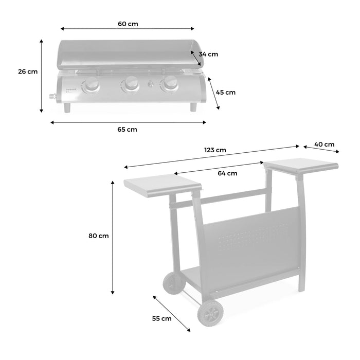 sweeek - Gasplancha 3 branders inox 7,5kW met karretje