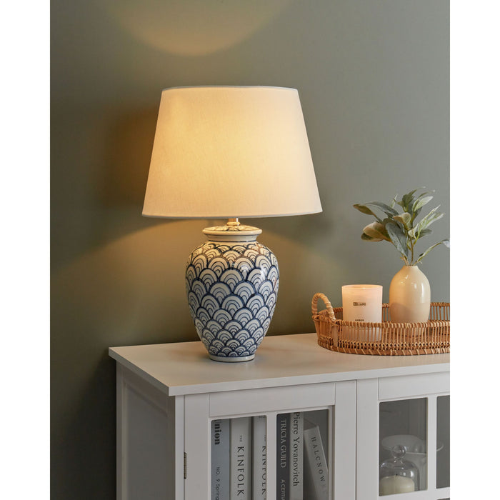 Beliani - JAUCA - Tafellamp - Wit|Blauw - Porselein|Linnen