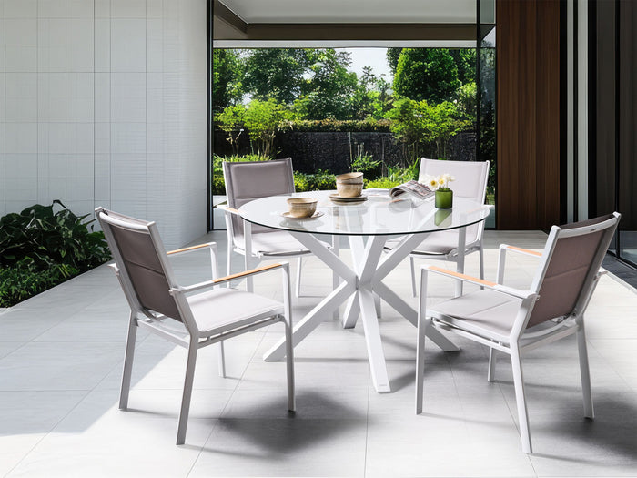 Beliani - MALETTO|BUSSETO - Tuinset voor 4 - Wit - Aluminium|Glas