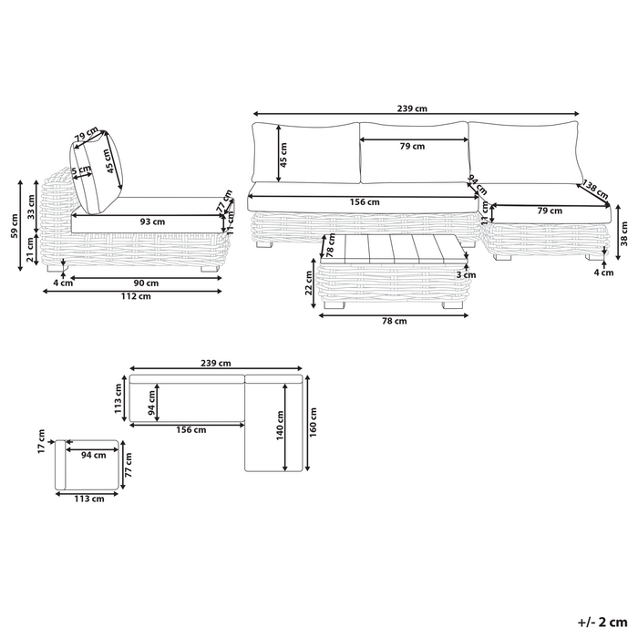 Beliani-VARALLO-Loungeset 4-zits-Gebroken wit-Linkszijdig-Rotan