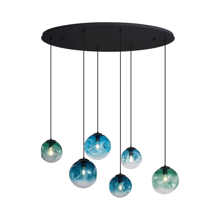 QAZQA Art deco hanglamp zwart met ovale plafondplaat en groen en
