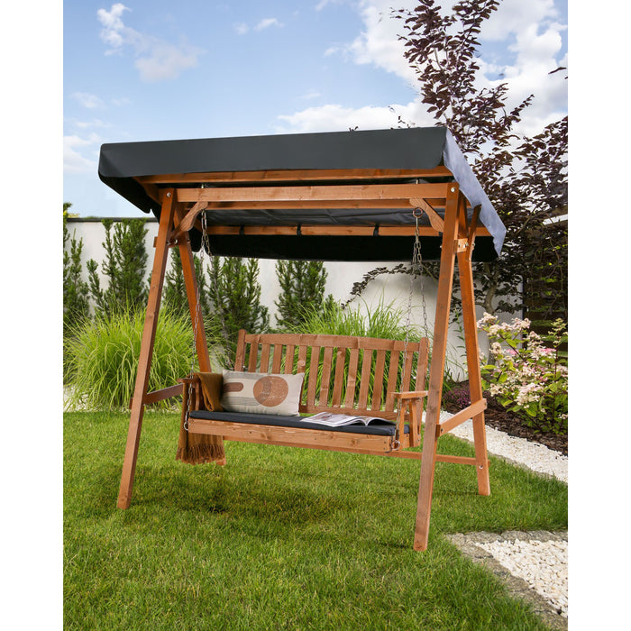 Beliani - FIBBIALLA - Schommelbank - Donkergrijs - Vurenhout