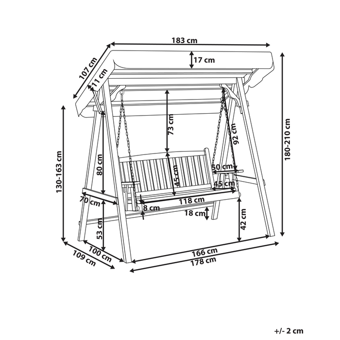 Beliani - FIBBIALLA - Schommelbank - Donkergrijs - Vurenhout