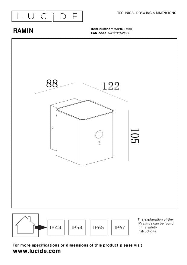 Lucide RAMIN Wandlamp - Zwart