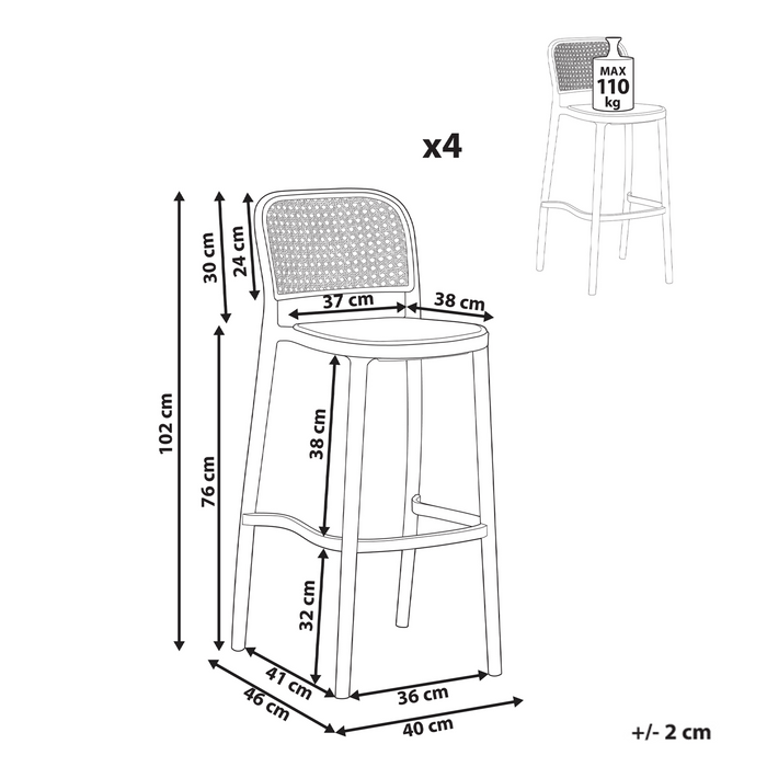 Beliani - PLOSE - Barkruk set van 4 - Beige|Zwart - Kunststof