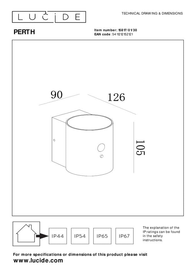 Lucide PERTH Wandlamp - Zwart