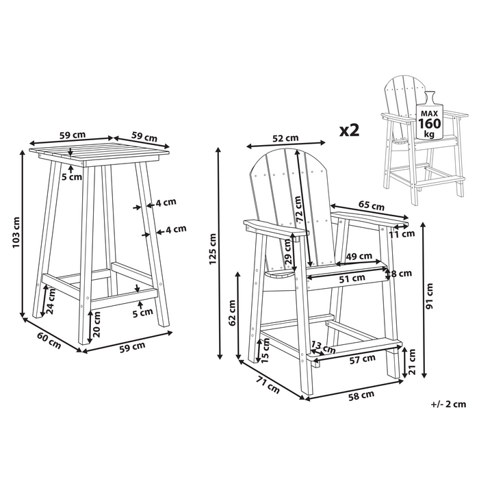 Beliani - ADIRONDACK - Balkonset - Blauw - Kunsthout