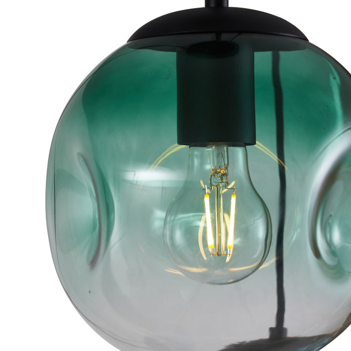 QAZQA Art deco hanglamp zwart met blauw en groen glas 3-lichts -