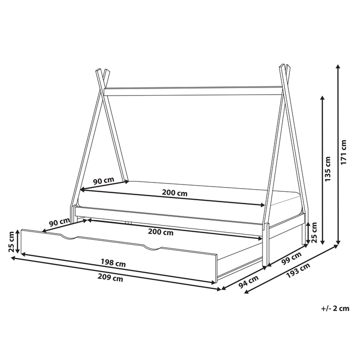 Beliani-TALMONTIERS-Onderschuifbed-Wit-90 x 200 cm-Grenenhout