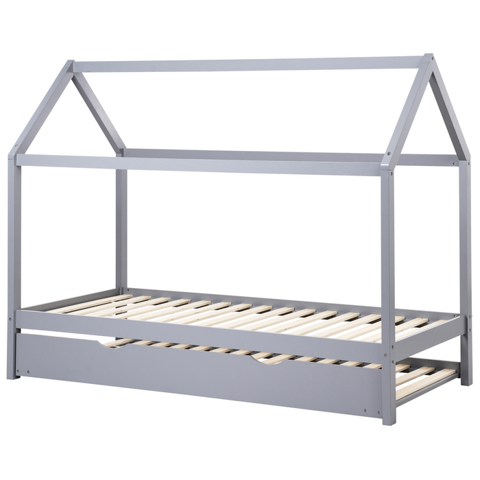 Beliani - CRILLON - Onderschuifbed - Grijs - 90 x 200 - Hout