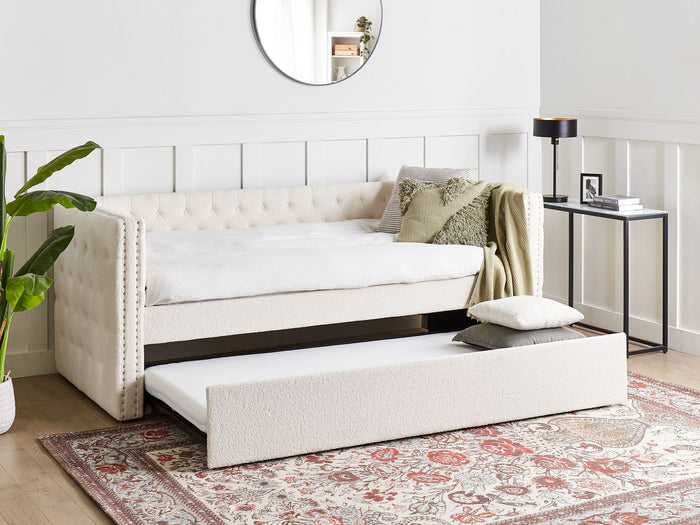 Beliani - GASSIN - Onderschuifbed - Off-white - 90 x 200 cm - Bouclé