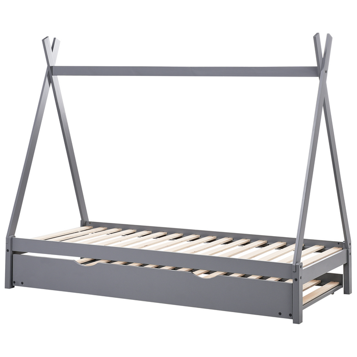 Beliani-TALMONTIERS-Onderschuifbed-Grijs-90 x 200 cm-Grenenhout