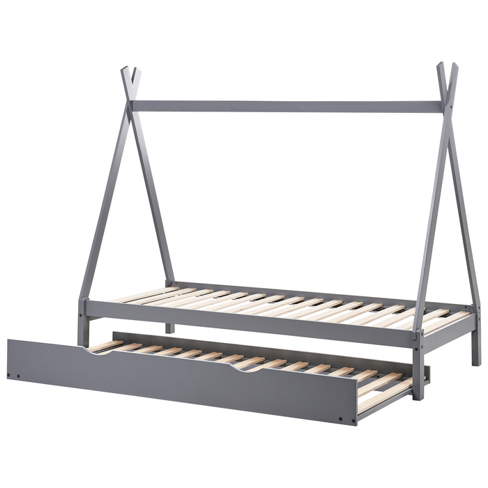 Beliani-TALMONTIERS-Onderschuifbed-Grijs-90 x 200 cm-Grenenhout