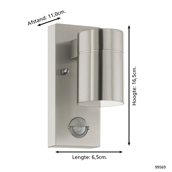 EGLO Riga 5 Wandlamp Buiten - Sensor - GU10 - 16,5 cm - Sensor - RVS