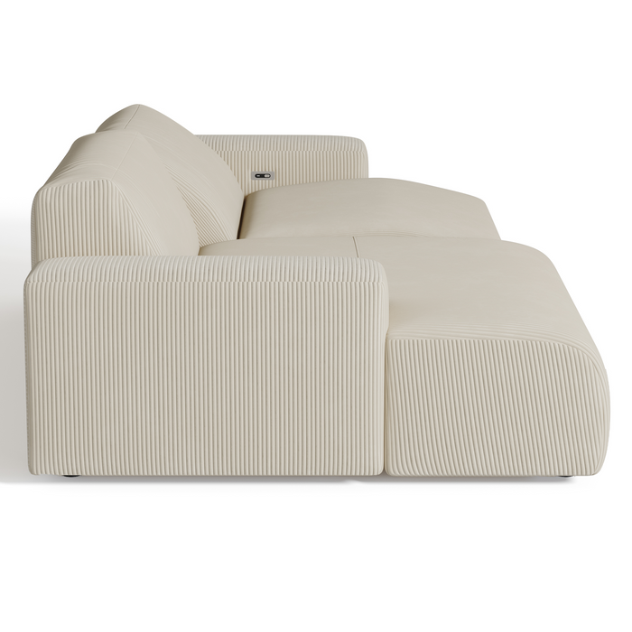 Beige corduroy linkerhoek elektrische relaxbank