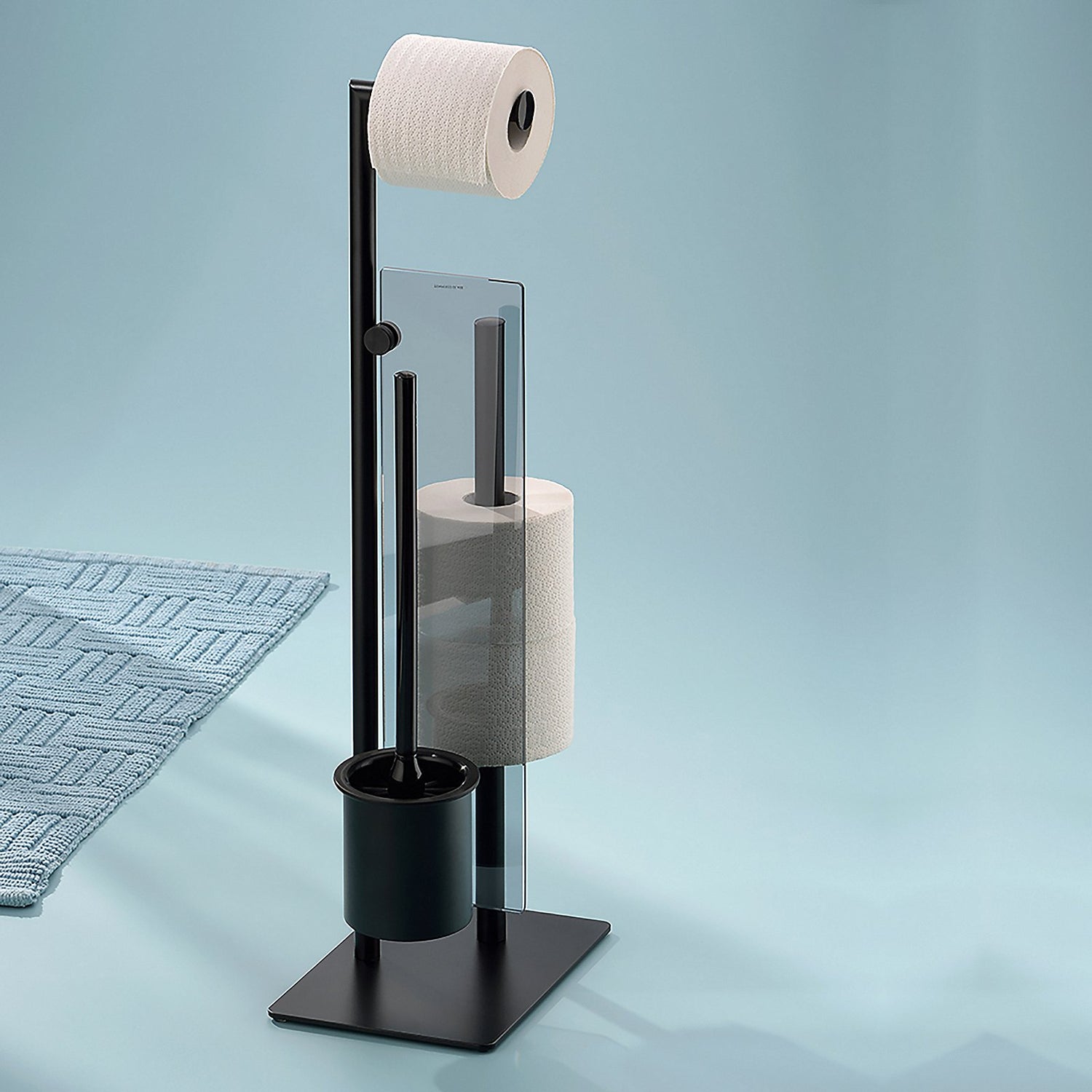 Toiletrol en WC-borstel Houder, 18 x 26 cm, Getint glas, Zwart - Kela