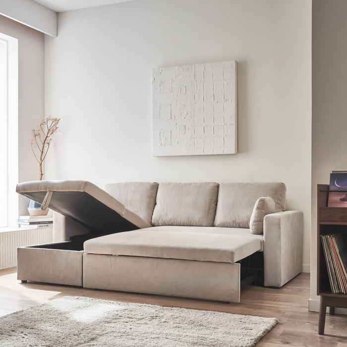 sweeek - Corduroy hoekslaapbank, 3-zits