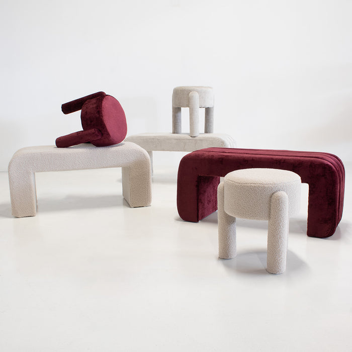 Giga Meubel - Halbankje Taupe Bouclé - 99x38x46cm - Sera