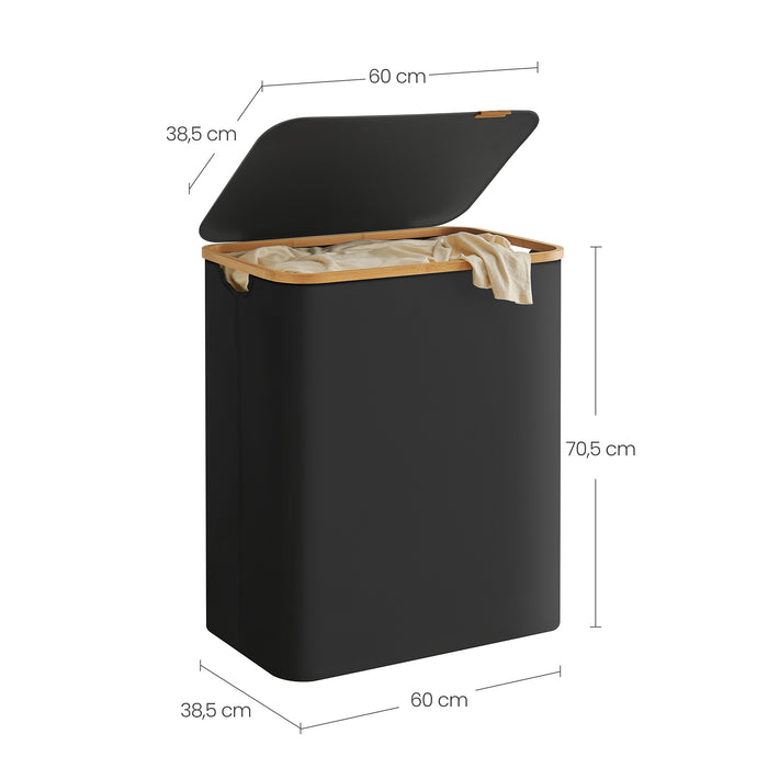 ACAZA Wasmand - Wassorteerder - 3 Vakken - Bamboe - Zwart