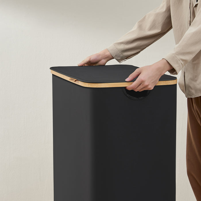 ACAZA Wasmand - Wassorteerder - 3 Vakken - Bamboe - Zwart